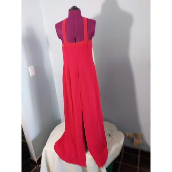 Giorgio Armani Womens Red Crossover Halter Silk Gown Dress Size 46 Slit ❤️ - Picture 5 of 10
